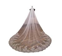 SHTGOI 3M Long Wedding Veil Church Wedding Bridal Veil Tulle Edge Appliques Veil with Comb Lace Sequins Soft Tulle for Bride Photo Studio Wedding Dress Accessories Ivory