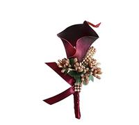 SHTGOI Calla Lily Boutonniere Artificial Bouquet Rhinestone Brooch Handmade Corsage with Safety Pin Flower Corsage Wedding Accessories for Bride Groom Red Wine