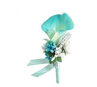 SHTGOI Calla Lily Boutonniere Artificial Bouquet Rhinestone Brooch Handmade Corsage with Safety Pin Flower Corsage Wedding Accessories for Bride Groom Sky Blue