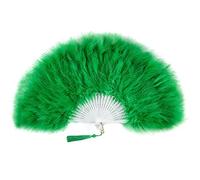 SHTGOI Feather Fan, Vintage Foldable Hand Fan with Tassels, Elegant Dance Hand Fan, Women's Feather Fan, Folding Fan for Theme Party, Wedding, Prom, Green