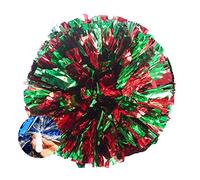 SHTGOI Pack of 2 Cheerleading Pompoms Metal Foil Cheerleading Pom Poms with Handle Cheerleader Hand Flowers Cheers Flower Ball for Sports Events Ball Games Dances Carnival Parties Red + Green