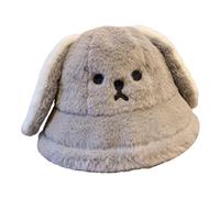 SHU GE Bucket Hat,Bucket Hat Innocent Photo Props New Year Thick Winter Hat Adults Kids Furry Puppy Ears Winter Hat, Gray, One size