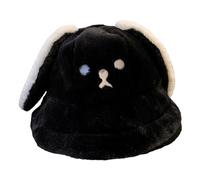 SHU GE Bucket Hat,Bucket Hat Innocent Photo Props New Year Thick Winter Hat Adults Kids Furry Puppy Ears Winter Hat, Black, One size