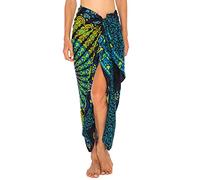 SHU-SHI - Beach Sarong - for Women - Bikini/Swimsuit Wrap & Clip - Mandala Peacock - One Size - Black/Yellow