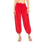 SHU-SHI - Boho Harem Pants - for Women - Loose Capri Trousers - Elastic Waist and Side Pocket - Red - Small