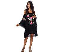 SHU-SHI - Embroidered Cold-Shoulder Dress - for Women - Bohemian Bell Sleeves - Beach Swimsuit Cover-up - Black - Small