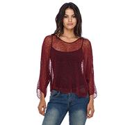 SHU-SHI - Sheer Blouse - for Women - Lightweight Knitted Pullover - One Size - Maroon