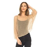 SHU-SHI - Sheer Blouse - for Women - Lightweight Knitted Pullover - One Size - Mocha/Tan