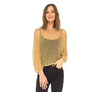 SHU-SHI - Sheer Blouse - for Women - Lightweight Knitted Pullover - One Size - Natural Gold