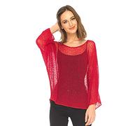 SHU-SHI - Sheer Blouse - for Women - Lightweight Knitted Pullover - One Size - Red