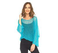 SHU-SHI - Sheer Blouse - for Women - Lightweight Knitted Pullover - One Size - Turquoise