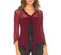 SHU-SHI - Sheer Cardigan - for Women - Lightweight, Knitted Bolero - One Size - Maroon