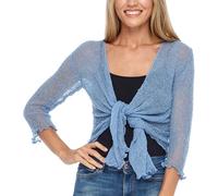 SHU-SHI - Sheer Cardigan - for Women - Lightweight Knitted Top - One Size - Baby Blue