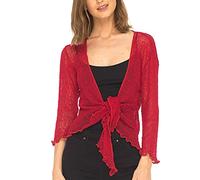 SHU-SHI - Sheer Cardigan - for Women - Lightweight Knitted Top - One Size - Cherry Red