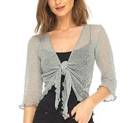 SHU-SHI - Sheer Cardigan - for Women - Lightweight Knitted Top - One Size - Light Grey