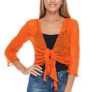 SHU-SHI - Sheer Cardigan - for Women - Lightweight Knitted Top - One Size - Sunset Orange