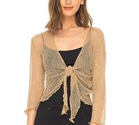 SHU-SHI - Sheer Cardigan - for Women - Lightweight Knitted Top - One Size - Tan/Beige