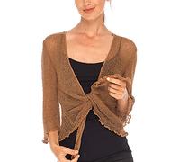 SHU-SHI - Sheer Cardigan - for Women - Lightweight Knitted Top - One Size - Toffee