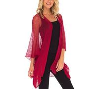 SHU-SHI - Sheer Kimono Cardigan - for Women - Long Beach Cover-Up - Open Front Knit - Red