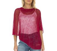 SHU-SHI - Sheer Poncho - Women - Lightweight, Knitted Pullover - One Size - Cherry Red