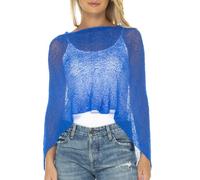 SHU-SHI - Sheer Poncho - Women - Lightweight, Knitted Pullover - One Size - Cobalt Blue