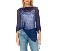SHU-SHI - Sheer Poncho - Women - Lightweight, Knitted Pullover - One Size - Navy Blue