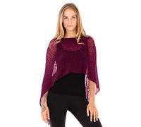 SHU-SHI - Sheer Poncho - Women - Lightweight, Knitted Pullover - One Size - Plum Red