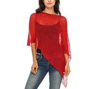 SHU-SHI - Sheer Poncho - Women - Lightweight, Knitted Pullover - One Size - Red