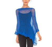 SHU-SHI - Sheer Poncho - Women - Lightweight, Knitted Ruffle Pullover - One Size - Blue