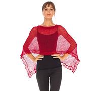 SHU-SHI - Sheer Poncho - Women - Lightweight, Knitted Ruffle Pullover - One Size - Cherry Red