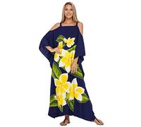 SHU-SHI Womens Kaftan Dress Maxi Beach Cover Up Cold Shoulder Plus Size Caftan Floral Coverup - blue - One Size