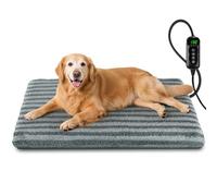 SHU UFANRO Heated Dog Bed Cat Bed, Waterproof Electric Pet Heating Pad with Timer, Adjustable Temperature Heating Mat for Dogs Cats, Indoor Heated Pet Pad, Auto Shut-Off, Grey, L(35" x 24")