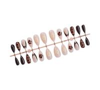 Shuade 24Pieces Almond Shape Press On Nails with Animal Dots and Flower Pattern Gold Beads Glossy Faux Nails for Fashion Lover