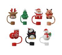 Shuade 7pcs Christmas Silicone Straw Covers Dustproof Drinking Caps Toppers Cartoon Ornament Lids For Tumblers Cup Novelty Straw Toppers