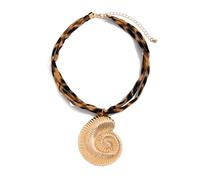 Shuade Adjustable Cotton Chokers Necklace Heart Pendant Layered Chain Jewelry Alloy Conch Starfishes Pendant Jewelry For Women Leopard Print Heart Necklace