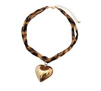 Shuade Adjustable Cotton Chokers Necklace Heart Pendant Layered Chain Jewelry Alloy Conch Starfishes Pendant Jewelry For Women Leopard Print Heart Necklace