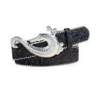 Shuade Black/Silver PU Leather Waist Belt With Decorative Rhinestones Detail Adjustable Waistband For Women Men Pu Leather Rocker Belt With Rhinestones