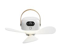 Shuade Ceiling Fan Remote Operated 2400mAh Battery 3 Speed Rotation With LED Light For Tent Camping Multifunctional Hanging Fan With Detachable Leaves