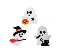 Shuade Enchanting Halloween Wood Ghostly Figures Decorations With Black Cats Bat Witches Brooms Signs For Decoration Festives Halloween