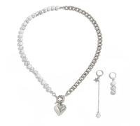 Shuade Layer Heart Pendant Earrings And Necklace And Pearls Choker Earrings Jewelry Women Girls Imitation Pearls Necklace