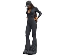 Shuade Womens Long Sleeve Zipper Front Slim Fit Flared Jumpsuits Solid Color Bodycon Wide Leg Full Length Sports Yoga Rompers