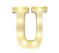SHUAIGUO LEDs Light Standing Letters Sign with Bulbs, High Bright Romantic Warm White Light, Pure and Long Lifespan, Spell Out Any Name or Phrase, 3V AA Cell Operated, IP54 (U)