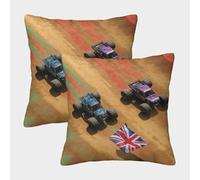SHUAIOIN 3D Printed Monster Truck Square Pillowcases Dinosaurs Pillow Case Cushion Decorative Super Soft Pack of 2 Home Decor for Sofa Bedroom 50x50cm