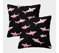 SHUAIOIN 3D Printed Pink Sharks Square Pillowcases Dinosaurs Pillow Case Cushion Decorative Super Soft Pack of 2 for Patio,Couch, Tent, Balcony And Sofa 40x40cm