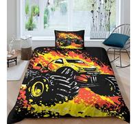 SHUAIOIN Monster Truck Comforter Covers for Teens And Adults Duvet Cover 3D Print Monster Jam Quilt Cover Soft Microfiber with Pillow Cases Bedding Set with Zipper Closure 2 Pieces Single（135x200cm）