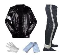 Shuanghao Adults Childrens ets+Pant+Socks+Glove Set 4pcs Costume Boys Girls Halloween Christmas Dances Cosplay Parties Retro Sequin Costumes Coat Clothing Womens Man(W: 60-65kg H: 165-175cm) Black