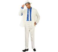 Shuanghao Adults/Kids Childrens Boys Girls Stripes Smooth for Criminals Halloween Christmas Cosplay Parties Dances Role Playing Retro Outfit Costumes Suit Jacket+Pants+Shirt+Hat+Tie(White,120-130)