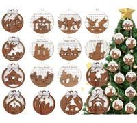 Shuanghao Christmas-Wooden Ornaments-Halloween Hanging-Decoration - Nativity Wood Pendants with Hanging Strings Holiday Baubles Home Festive Party Supplies Crafts Decor for Xmas Tree(16Style 24Pcs)
