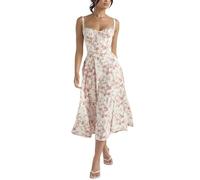 Shuanghao Ladies Summer Dresses Sexy Sleeveless Spaghetti Straps Sweetheart Neckline Elegant Floral A Line Midi Dress with Side Slit Casual Boho Holiday Beach Dresses for Women UK Red Floral XL