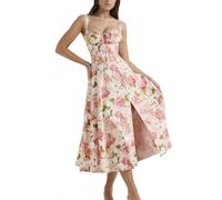 Shuanghao Ladies Summer Dresses Sexy Sleeveless Spaghetti Straps Sweetheart Neckline Elegant Floral A Line Midi Dress with Side Slit Casual Boho Holiday Beach Dresses for Women UK Red Floral XL